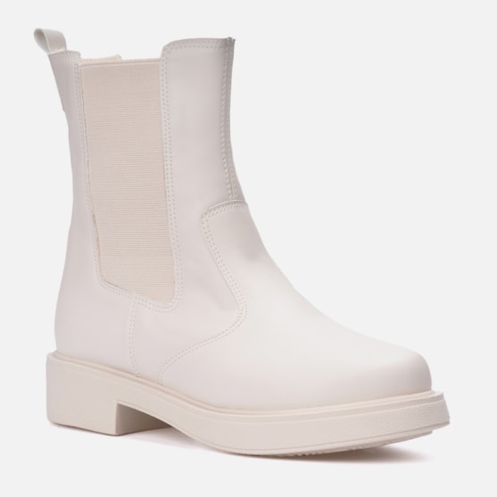 Segunda imagem do produto Bota Feminina Chelsea Boot Com Elástico Bico Fino Cano Médio Off White