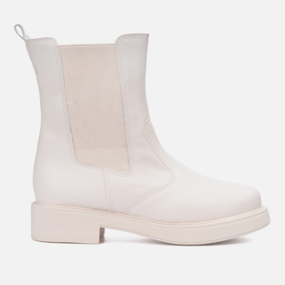 Bota Feminina Chelsea Boot Com Elástico Bico Fino Cano Médio Off White