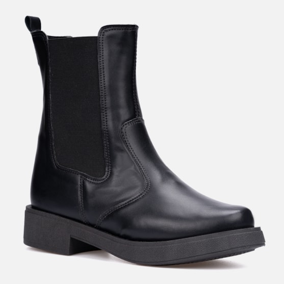 Segunda imagem do produto Bota Feminina Chelsea Boot Com Elástico Bico Fino Cano Médio Preta
