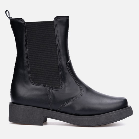 Bota Feminina Chelsea Boot Com Elástico Bico Fino Cano Médio Preta