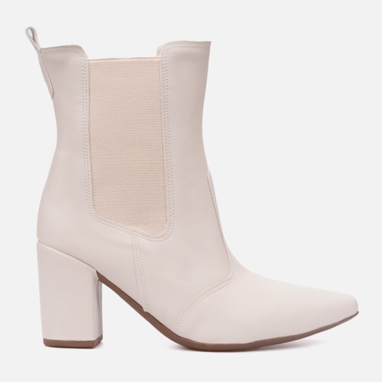 Bota Feminina Chelsea Cano Médio Salto Grosso Da Moda Luxo Off White