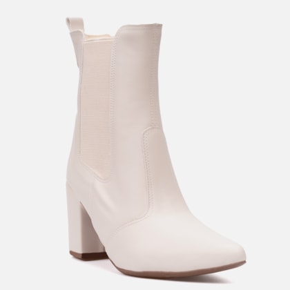 Segunda imagem do produto Bota Feminina Chelsea Cano Médio Salto Grosso Da Moda Luxo Off White