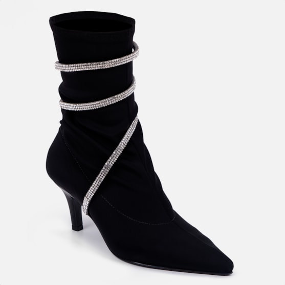 Segunda imagem do produto Bota Feminina Espiral De Strass Salto Fino Elegante Preta