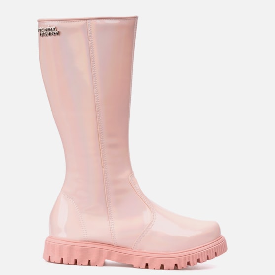 Bota Feminina Infantil Cano Alto Montaria Tratorada Verniz Moda Rosa
