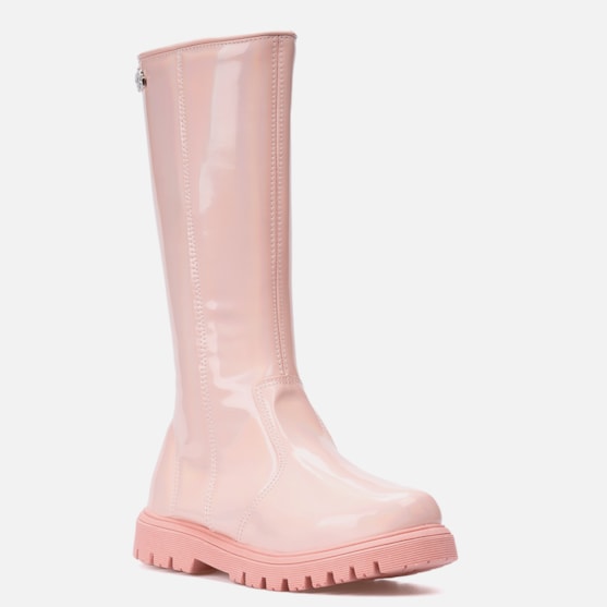 Segunda imagem do produto Bota Feminina Infantil Cano Alto Montaria Tratorada Verniz Moda Rosa