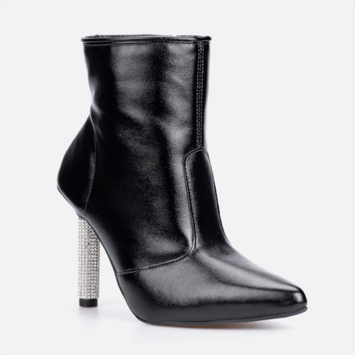 Bota Feminina Inverno Preta Cano Médio Bico Fino Salto Fino Strass