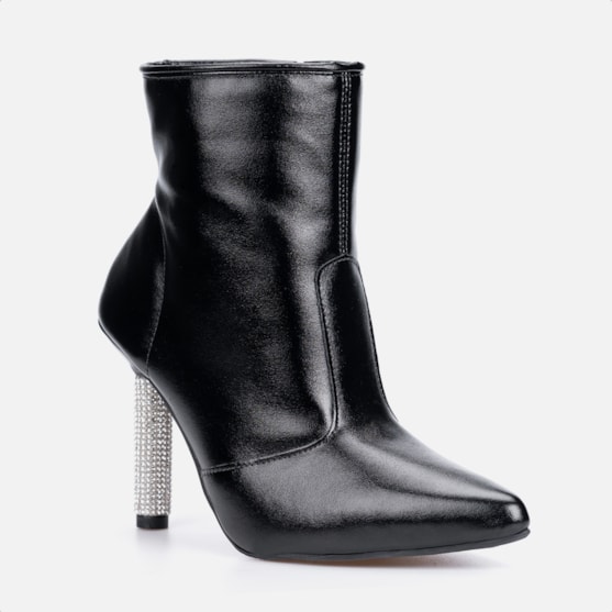 Segunda imagem do produto Bota Feminina Inverno Preta Cano Médio Bico Fino Salto Fino Strass