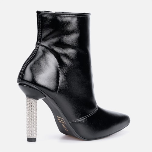 Bota Feminina Inverno Preta Cano Médio Bico Fino Salto Fino Strass