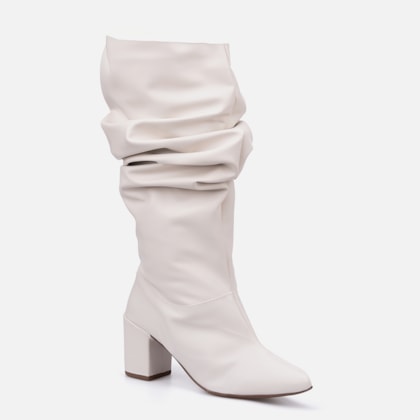 Segunda imagem do produto Bota Feminina Slouchy Bico Fino Salto Bloco Elegante Off White