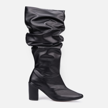 Bota Feminina Slouchy Bico Fino Salto Bloco Elegante Preta