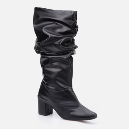 Segunda imagem do produto Bota Feminina Slouchy Bico Fino Salto Bloco Elegante Preta