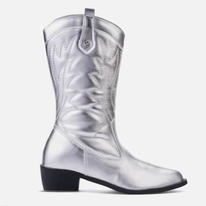 Bota Feminina Texana Infantil Menina Cano Alto Bordada Da Moda Prata