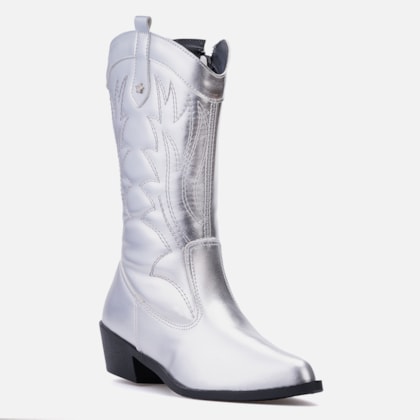 Segunda imagem do produto Bota Feminina Texana Infantil Menina Cano Alto Bordada Da Moda Prata