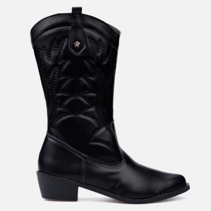 Bota Feminina Texana Infantil Menina Cano Alto Bordada Da Moda Preta