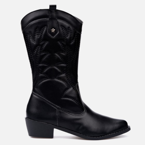 Bota Feminina Texana Infantil Menina Cano Alto Bordada Da Moda Preta