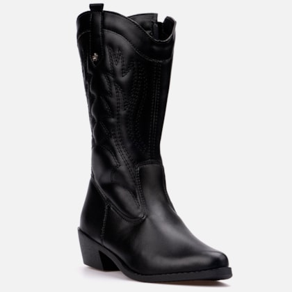 Segunda imagem do produto Bota Feminina Texana Infantil Menina Cano Alto Bordada Da Moda Preta