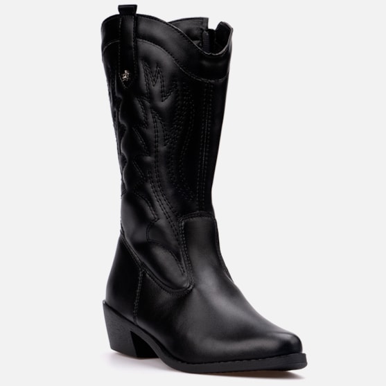 Segunda imagem do produto Bota Feminina Texana Infantil Menina Cano Alto Bordada Da Moda Preta