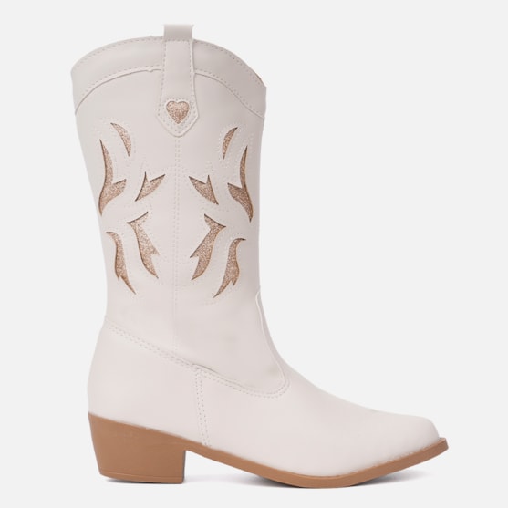 Bota Feminina Texana Infantil Menina Cano Alto Bordada Luxo Off White