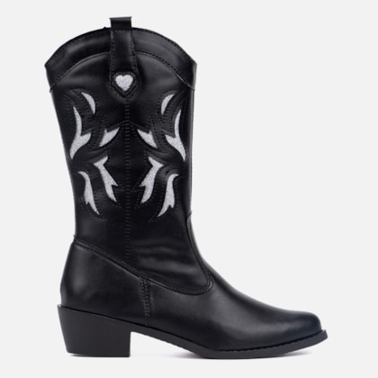 Bota Feminina Texana Infantil Menina Cano Alto Bordada Luxo Preta