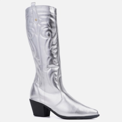 Segunda imagem do produto Bota Feminina Texana Western Cano Alto Bordada Bico Fino Prata
