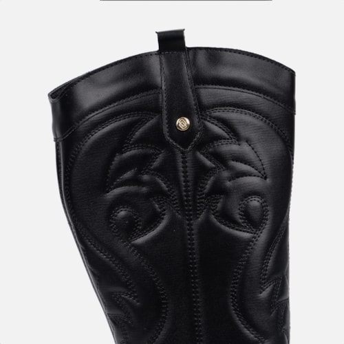 Bota Feminina Texana Western Cano Alto Bordada Bico Fino Preta