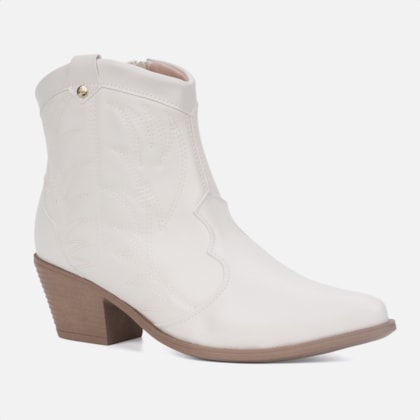 Segunda imagem do produto Bota Feminina Texana Western Cano Curto Bordada Confortável Off White