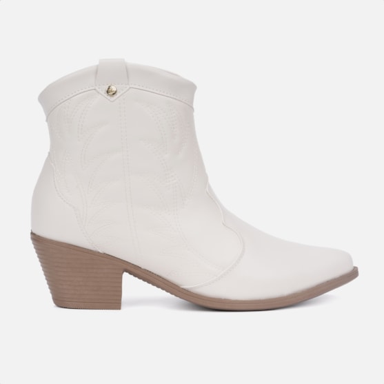 Bota Feminina Texana Western Cano Curto Bordada Confortável Off White