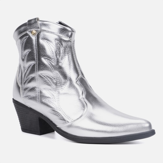 Segunda imagem do produto Bota Feminina Texana Western Cano Curto Bordada Confortável Prata
