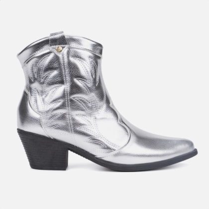 Bota Feminina Texana Western Cano Curto Bordada Confortável Prata