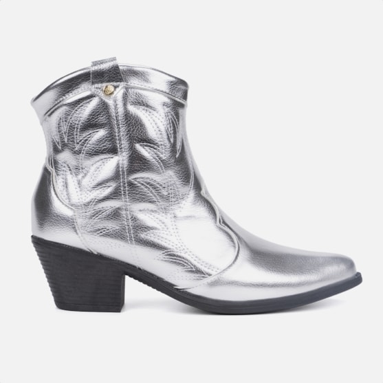 Bota Feminina Texana Western Cano Curto Bordada Confortável Prata