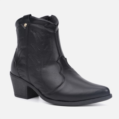 Segunda imagem do produto Bota Feminina Texana Western Cano Curto Bordada Confortável Preta