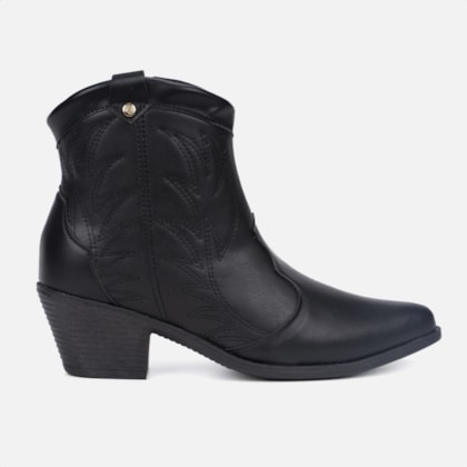Bota Feminina Texana Western Cano Curto Bordada Confortável Preta