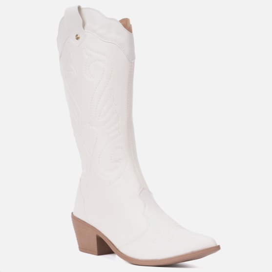 Segunda imagem do produto Bota Feminina Texana Western Cano Longo Bordada Bico Fino Off White