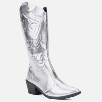 Segunda imagem do produto Bota Feminina Texana Western Cano Longo Bordada Bico Fino Prata