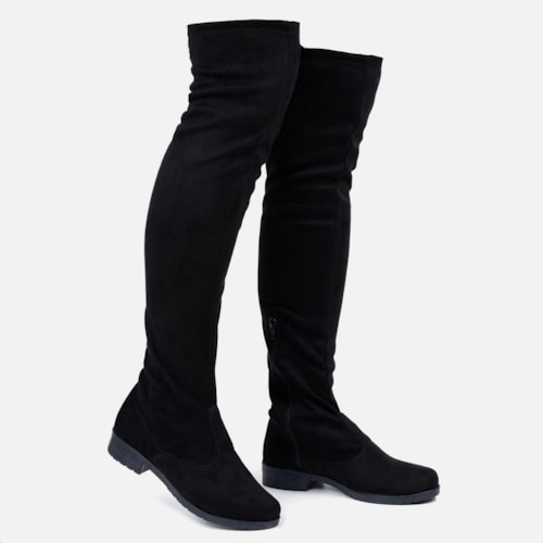 Bota Montaria Over The Knee com Camurça Stretch Preta
