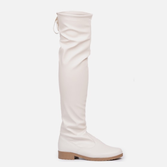 Bota Montaria Over The Knee com Napa Stretch Off White