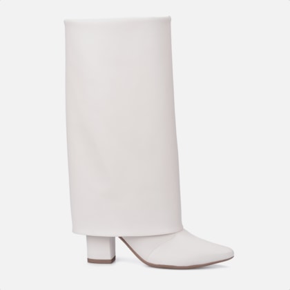 Bota Off White Capa Feminina Cano Alto Salto Alto Bloco Bico Fino
