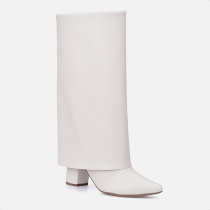 Segunda imagem do produto Bota Off White Capa Feminina Cano Alto Salto Alto Bloco Bico Fino