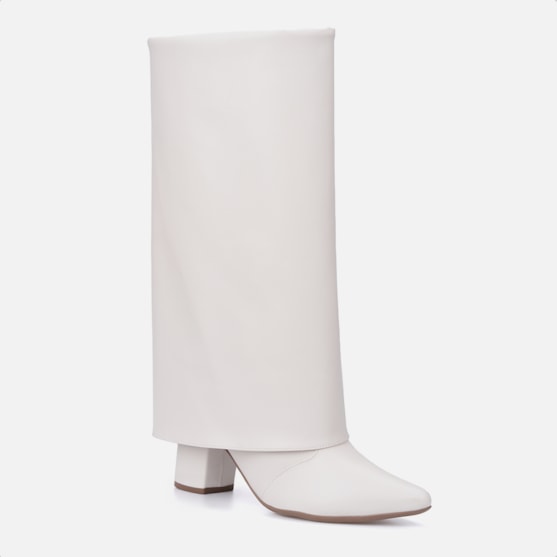 Segunda imagem do produto Bota Off White Capa Feminina Cano Alto Salto Alto Bloco Bico Fino