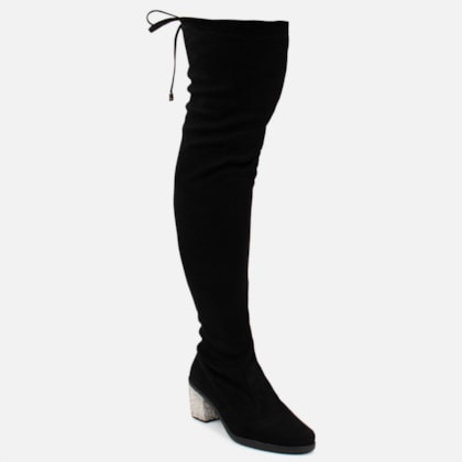 Segunda imagem do produto Bota Over The Knee Cano Longo Salto Grosso Com Strass Brilhante Preta