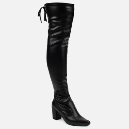 Segunda imagem do produto Bota Over The Knee Stretch Bico Fino Salto Grosso Alto Napa Preta