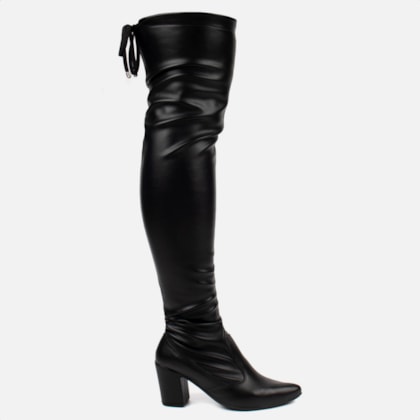 Bota Over The Knee Stretch Bico Fino Salto Grosso Alto Napa Preta