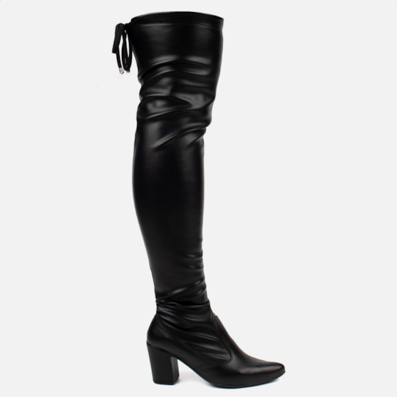 Bota Over The Knee Stretch Bico Fino Salto Grosso Alto Napa Preta