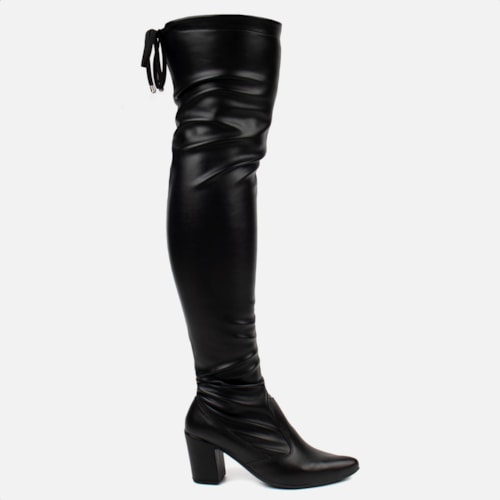 Bota Over The Knee Stretch Bico Fino Salto Grosso Alto Napa Preta