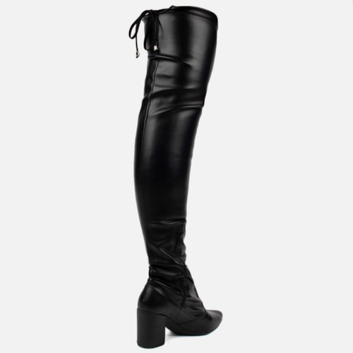 Bota Over The Knee Stretch Bico Fino Salto Grosso Alto Napa Preta
