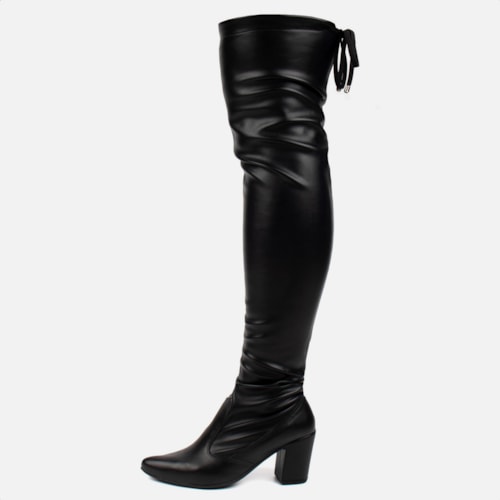 Bota Over The Knee Stretch Bico Fino Salto Grosso Alto Napa Preta
