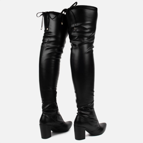 Bota Over The Knee Stretch Bico Fino Salto Grosso Alto Napa Preta