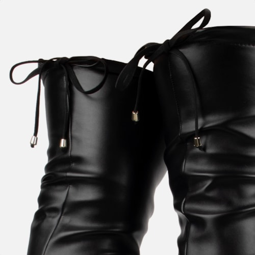 Bota Over The Knee Stretch Bico Fino Salto Grosso Alto Napa Preta
