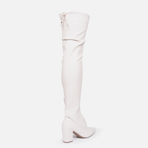 Bota Over The Knee Stretch Bico Fino Salto Grosso Alto Off White