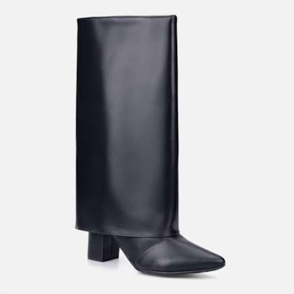 Segunda imagem do produto Bota Preta Capa Feminina Cano Alto Salto Alto Bloco Bico Fino